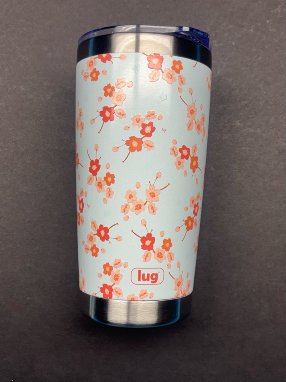 NWT Lug SAKURA GUZZLE Tumbler Cherry Blossoms Insulated Metal Mint Coral Flowers - Picture 2 of 5
